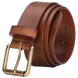 wolksprong Mens Classic Casual Belt 1.5" Genuine Leather with Solid Brass Buckle Gift Box Packaging