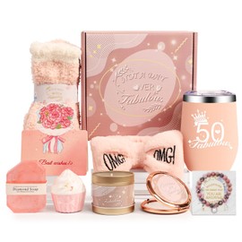 50th Happy Birthday Gifts for Women Friendship, Get Well Soon Gifts Baskets for Women, Self Care Package, Birthday Basket for Womens, Friends, Coworker Ideas