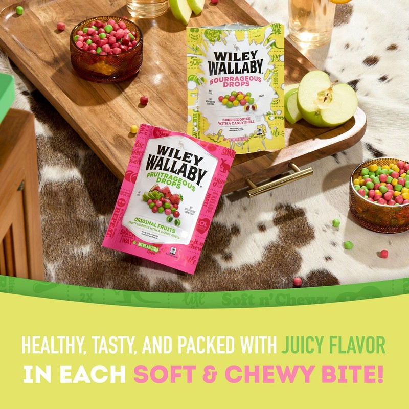 Wiley Wallaby Licorice Candy Drops | Sourrageous and Fruitrageous Drops