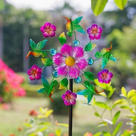 GIBMIDSER Hummingbird Solar Wind Spinner for Yard and Garden,51 Inch Color Changing Garden Stake LED Light Kinetic Solar Windmill Outdoor Decor Wind Sculpture Yard Art for Patio,Lawn&Garden