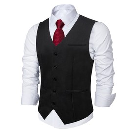 DiBanGu Black Suit Vest for Men V-Neck Sleeveless Casual Dress Waistcoat for Tuxedo Prom Party