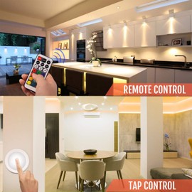 Novelty Place LED Puck Lights with Remote Control - Dimmable Under Cabinet Closet Lighting - Battery Operated Tap Lights - 12 Preset RGB Color Changing Adhesive Sticky Night Light with Timer (3 Pack)