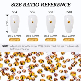 MEIBITE Meibite Gold Flatback Rhinestones, Glass Rhinestones for Nail Art and Craft, Glue Fix, Loose Crystal Gemstones(Gold, SS10, 2880pcs, 2.7-2.8mm)