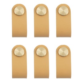 VIDELLY 6 Pieces Leather Handle Pulls Handmade Leather Cabinet Drawer Handle Modern Leather Cabinet Door Knobs Pull Handle with Brass Screw Cupboard Cabinet Handle Door Pull Decorative Hardware,Yellow