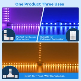 Pmxary 42Pcs 4 Pin LED Strip Connectors Kit for 5050 10mm Wide RGB LED Strip Light, Includes 8 L-Shaped, 4 T-Shaped, and 30 Solderless LED Light Connectors Clips, Easy for DIY Lighting Projects