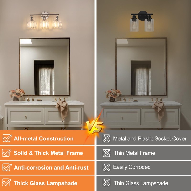 Shenmoyl Bathroom Light Fixtures, 3-Light Vanity Wall Light Over Mirror