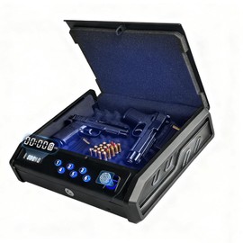 VORanexs gun safe，with 3 Quick-Access Fingerprint，Passcode，Key.with LCD Display，with Pistol Safe Handgun Safe, Hand Gun Lock Box for Home Drawer Car Bedside Nightstand