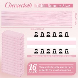 16 Pack Cheesecloth Table Runner, 35×120 Inch Boho Gauze Table Runner 10FT Rustic Romantic Long Table Runner for Wedding Party Bridal Shower Thanksgiving Christmas Decoration (Light Pink)