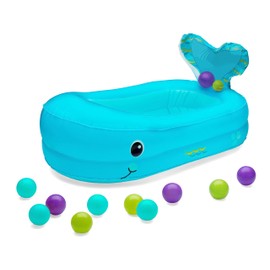 Infantino Whale Bubble Bath Inflatable Tub - Cozy Bath Space with 10 Floating Balls, Jingle Tail & Heat Indicator for Babies 6-24M