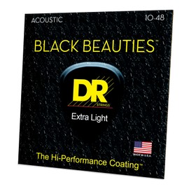 DR Strings Cuerdas de guitarra acústica, Black Beauties - Recubierto negro, 10-48