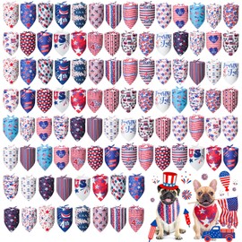 Wesiti 100 Pcs 4th of July Bandanas Patriotic Dog Bibs Independence Day Triangle Pet Scarves Adjustable American Flag Holiday Dog Bandanas for Small Medium Sized Cats Pets Puppies