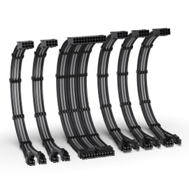 EZDIY-FAB PSU Cable Extension Kit,16AWG Power Supply Extension Cable,1x24Pin/2x4+4 EPS/3x6+2 PCI-E,Custom PC Sleeve Cable 300MM with Combs-Black Grey