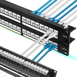 Rapink Patch Panel 48 Port Cat6 with White Inline Keystone 10G Support, Pass-Thru Coupler Patch Panel UTP 19-Inch with Removable Back Bar, 1U Network Patch Panel for Cat6, Cat5e, Cat5 Cabling