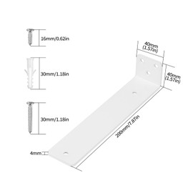 Pack of 4 Shelf Brackets, White, 200 mm Shelf Wall Bracket, Shelf Bracket, L Shelf Bracket, Floating Heavy Duty Angle Wall Shelf Bracket Wall for Wall Mounting Shelf Board Bracket