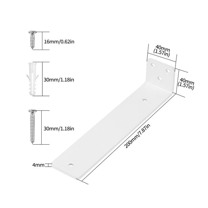 Pack of 4 Shelf Brackets, White, 200 mm Shelf Wall