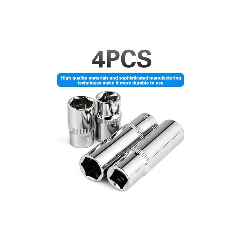 4-Piece 13mm Socket Set, 3/8-Inch Drive, 6-Point, Deep & Shallow