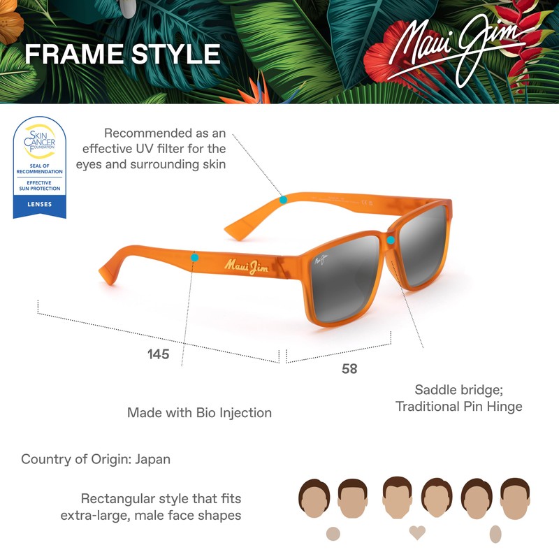 Maui Jim Mens's Kuniahi AF Polarized Rectangle Sunglasses, Matte Transparent