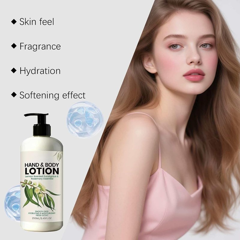 2PCS Lemon Eucalyptus & Rosemary Scented Body Lotion – Lightweight,
