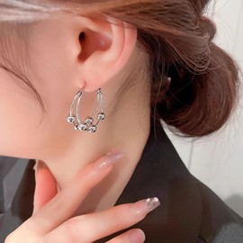 Yheakne Vintage Silver Bead Ball Hoop Earrings Beaded Double Hoop Earrings Exaggerated Geometric Circle Earring Round Statement Huggie Earring Jewelry for Women