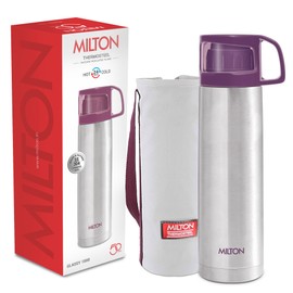 Milton Insulated Water Bottle 1 Litre (34 oz) of Stainless Steel with Cup & Cover, Double Walled Vacuum Thermal flasks for hot Drinks, Leakproof, for Travel, Sports, Camping, Hiking, Glassy Purple
