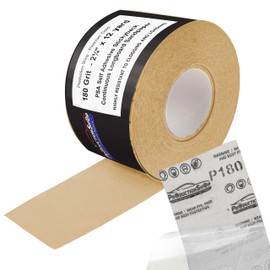 ProductionShop Premium 180 Grit PSA Gold Longboard Sandpaper, 2-3/4" Wide Continuous 12 Yard Roll - Self Adhesive Stickyback for Autobody Paint, Wood Air File Long Board Sanders, Hand Sanding Blocks