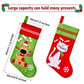 2 Pieces Pet Christmas Stockings Pet Xmas Sock Decoration with Embroidered Dog Cat Pattern Fireplace Hanging Stockings for Pet Christmas Decoration (Style Set 1)