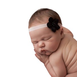 Ella flower soft headband with pearls (3-6months, grey band/black flower)