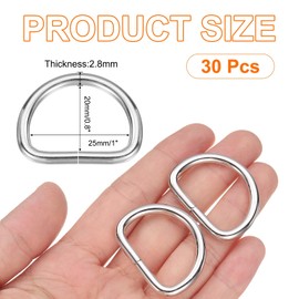 sourcing map 30 Pcs Metal D Rings Buckle 3/4" ID 3.8mm Thickness Heavy Duty Opening D-Rings Clips Hooks for Crafts Hardware Bags Keyrings Straps Belts DIY Accessories, Bright Silver