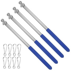 PATIKIL 3.3 Foot Telescopic Hand-Held Flagpoles, 4 Pieces, Stainless Steel, Extendable, Portable Guide Flags, Pole with 2 Clips for Travel Guides, Teachers, Pointer Blue
