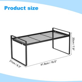 PATIKIL Kitchen Cabinet Organizer Shelves, 2 Pack Stackable Cabinet Shelves Organizer Counter Organizer Rack for Pantry Bedroom Office L16.5in W8.3in H7in, Black