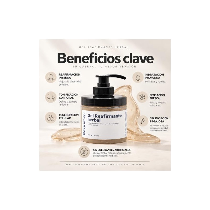Gel Reafirmante Herbal, 400 g, Fórmula Natural con Mentol y