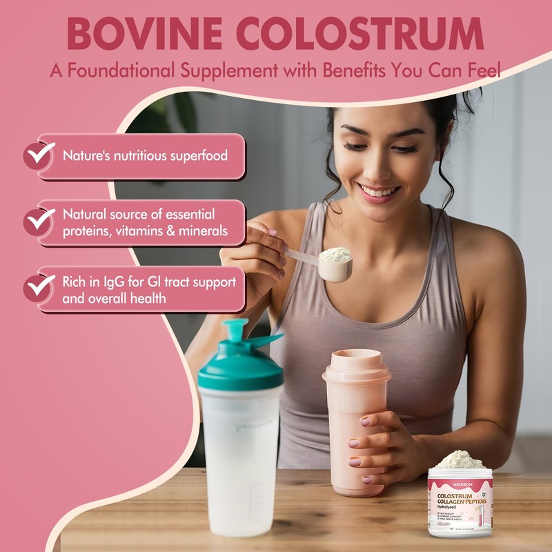 KEDISOM Bovine Colostrum with Collagen Peptides Powder for Gut Health,