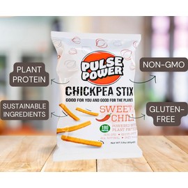 Pulse Power Chickpea Stix - Crunchy Snacks, High Protein, Gluten Free, Non-GMO, Vegan (3 pack, 3 oz) (Sweet Chili)