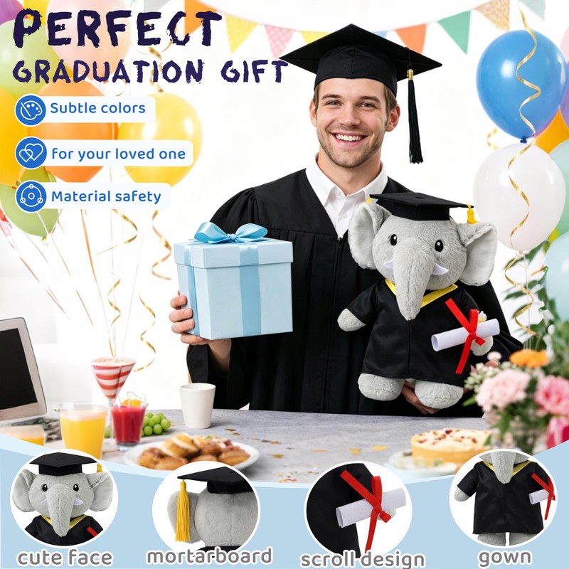 UNIMV 2026 Graduation Elephant Stuffed Animal – Soft Plush Toy
