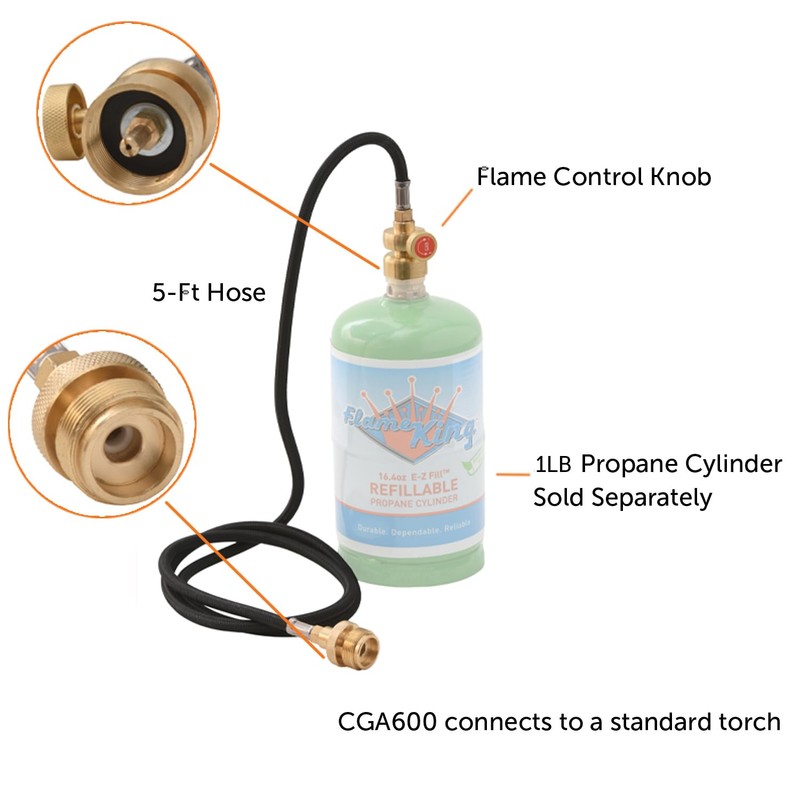 Flame King YSNMT48 Flexible 5-FT Extension Hose for 1Lb Propane