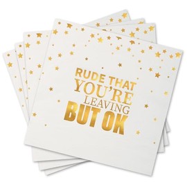 Pandecor 50 Pieces 6.5 inches Disposable Napkins "Rude That You are Leaving But OK"Napkins for Going Away Job Change Office Retirement Farewell Party Decorations