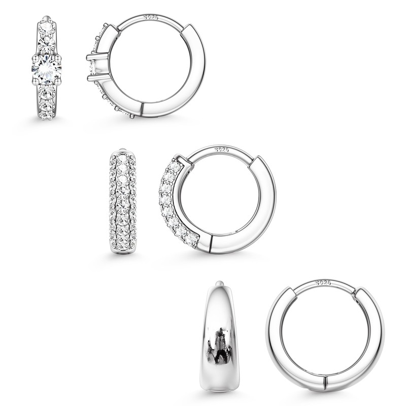 LOLIAS 3 Pairs Sterling Silver Hoop Earrings for Women Hypoallergenic