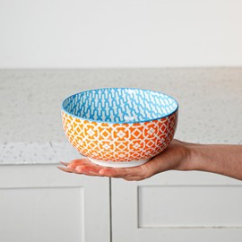 Cerkik Ceramic Soup Bowls Set - 23 Oz Deep Cereal Bowl for kitchen - 6 Inch Porcelain Salad Bowl for Pasta, Dessert, Ramen - Microwave Dishwasher Safe - Set of 6 - Assorted Colors