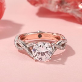 Jeulia Two Tone Sterling Silver Rings for Women: Round Cut Twisted Rows Eternity Ring Promise Ring Engagement Ring Cubic Zirconia Jewelry Anniversary Gift, Sterling Silver