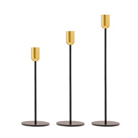 Yair Emanuel Set of 3 Black Tapered Modern Candlestick Holders Brushed Brass Cups - Fits 3/4 inch Candles - Elegant Home Decor Available in 3 Sizes
