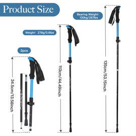 2PCS Collapsible Walking Poles, Retractable Hiking Sticks with Anti-Shock and Quick Lock System, Ultra-Lightweight Aluminum Hiking Accessories for Hiking, Camping and Mountaineering