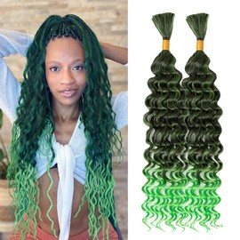 Deep Wave Bulk hair for Braiding Wet and Wavy Micro Braiding Hair No Weft Faux Deep Water Wave Braid Hair for Box Boho Braids 2 Bundles/Pack #T1B/Green (20Inch)