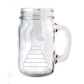 Overly Attached Decals Bumble Bees and Hive Etched Glass 16 Ounce Mason Handled Jar Mug Glassware Gift