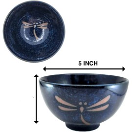 Dragonfly Rice Noodle Soup Bowls, Blue ( se of 6)