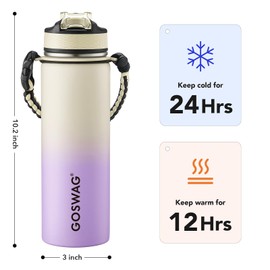 GOSWAG Insulated Sports Water Bottle, 24oz 2 Lids(with Straw/No Straw), Stainless Steel Water Bottles with Paracord Handle, Insulated Bottle with Double-Wall Vacuum Insulation