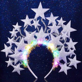 DRESBE Light Up Star Headband LED Stars Crown Headbands Party Hair Accessories for Women (Silver)