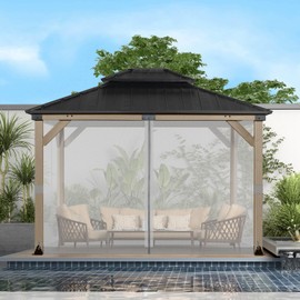 BPS 10' x 12' Gazebo Universal Mosquito Netting Screen Replacement, 4-Panel Screen Walls with Double Zippers for Outdoor Patio, Gray (Mosquito Net Only)