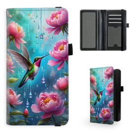 Tudguiloae Checkbook Cover for Women & Men, Leather Checkbook holder Personal Checkbook, RFID Blocking Duplicate Checkbook Cover Checkbook Wallet with Elastic Strap, Hummingbird Garden