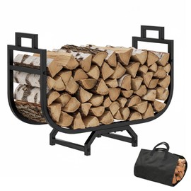 30 Inch Firewood Rack with Log Carrier Bag, Outdoor Indoor Fire Wood Rack Holder with handles, Metal Heavy Duty Log Holder Storage for Fireplace Patio Deck
