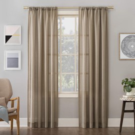 No. 918 Amalfi Linen Blend Textured Sheer Rod Pocket Curtain Panel, 54 in x 84, Taupe